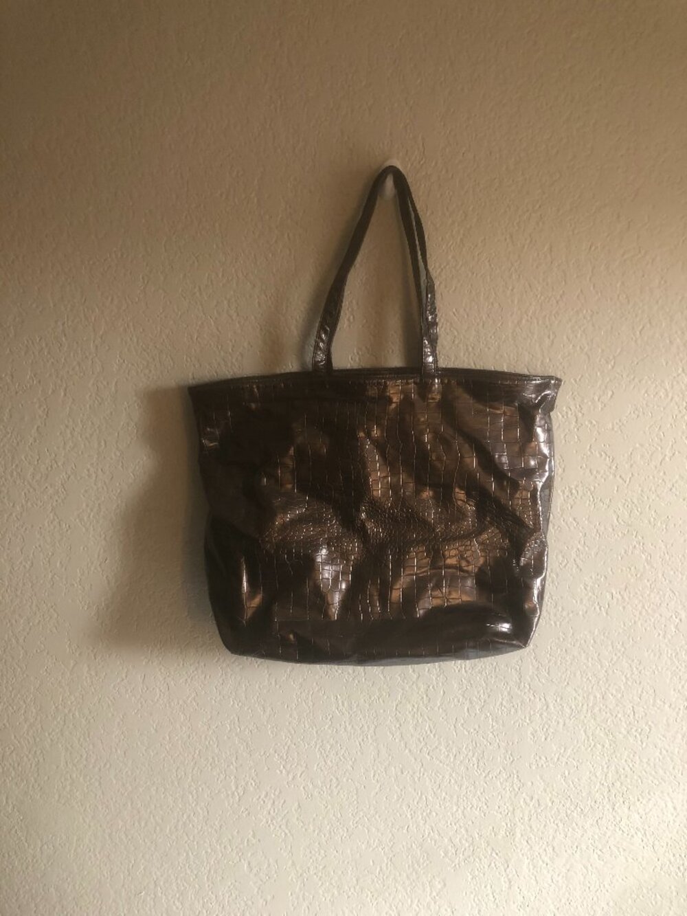 Avenue Brown Croc Alligator Embossed Faux Leather Shoulder Bag Essential Tote